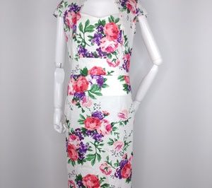 Vintage 80s Pin Up Betty Floral Dress Wiggle M